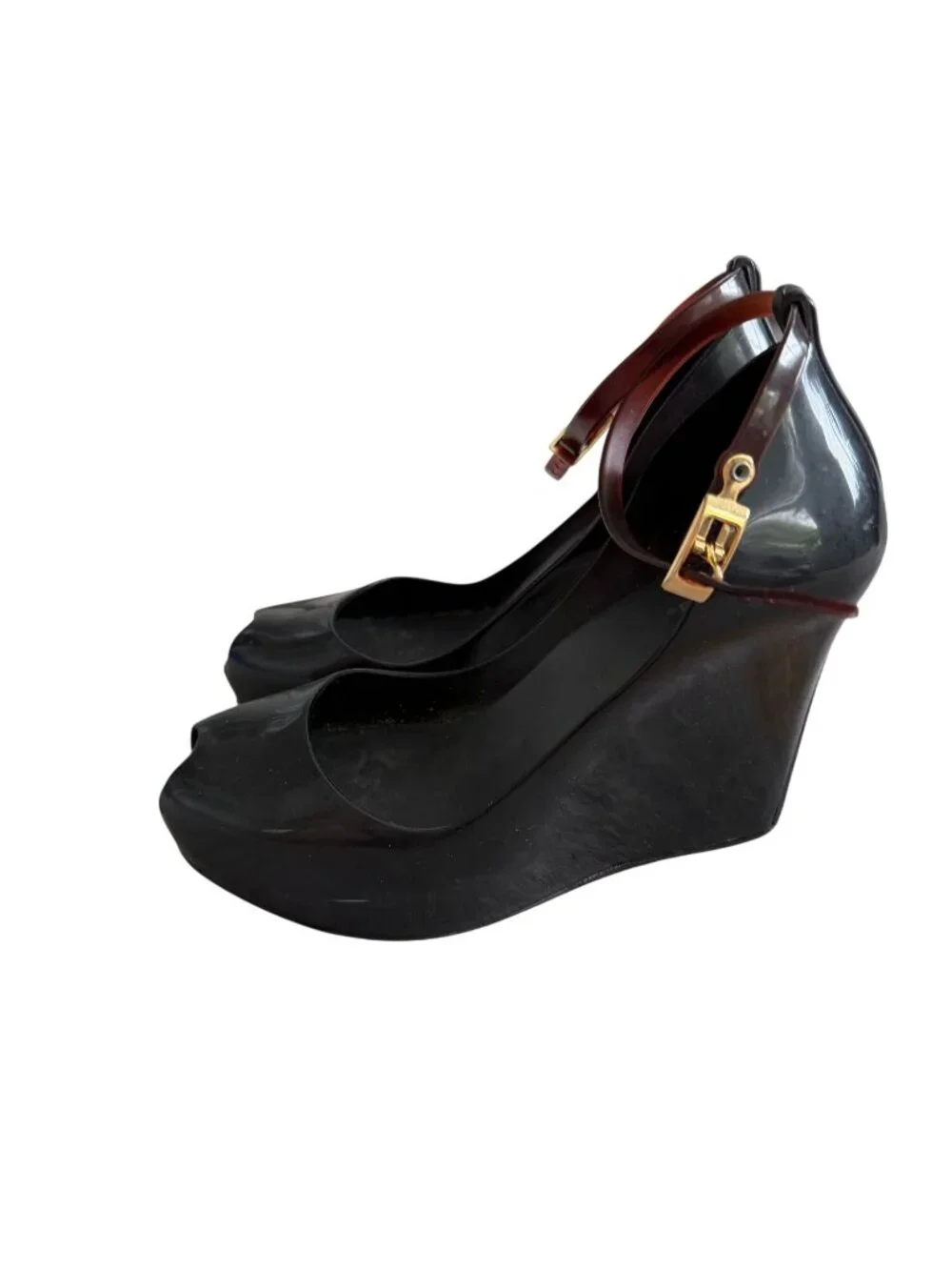 MELISSA Women's Black Ankle Strap Wedges Size US 7